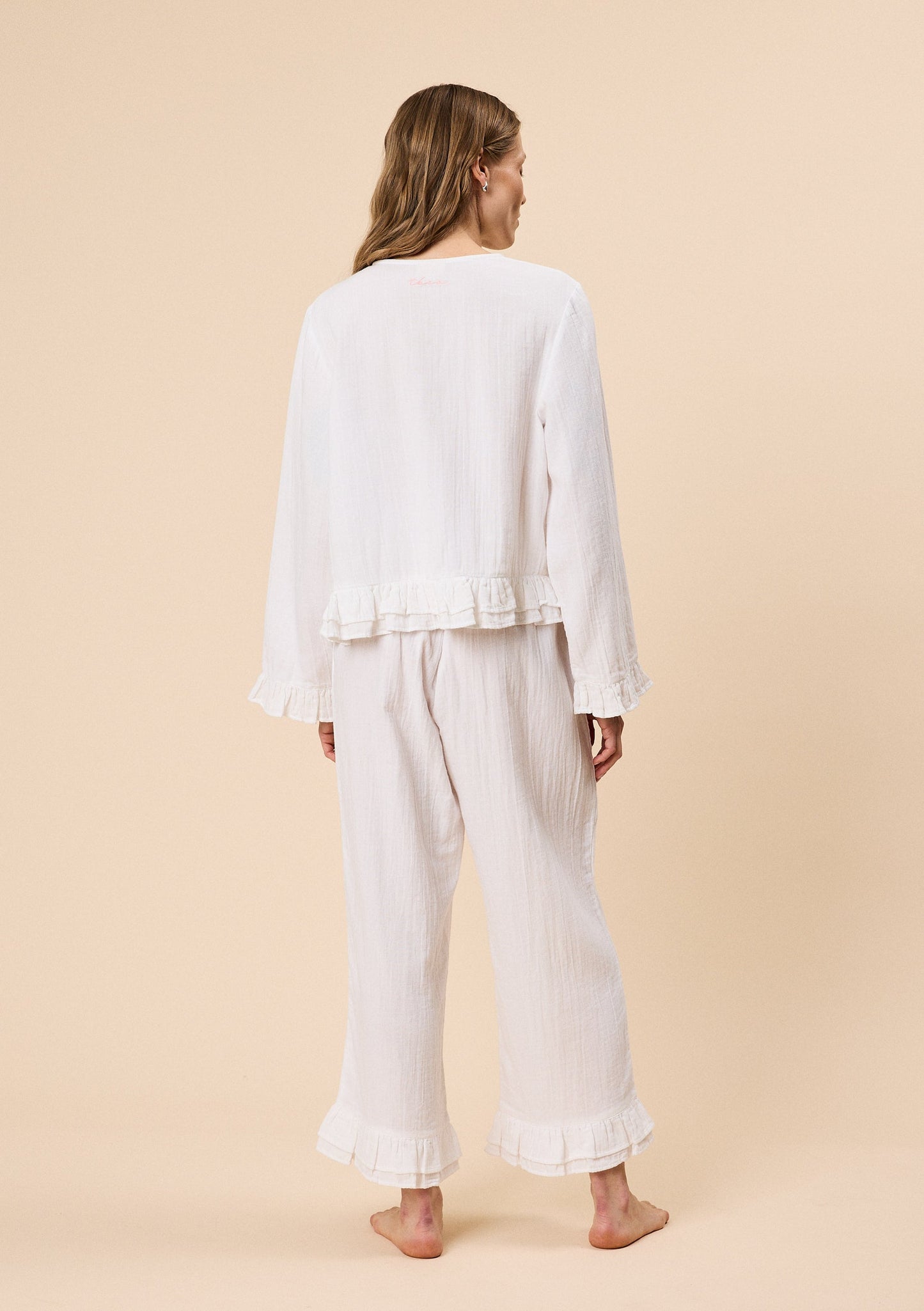 Ankle Grazer Cotton Pyjama Set - White Ruffle