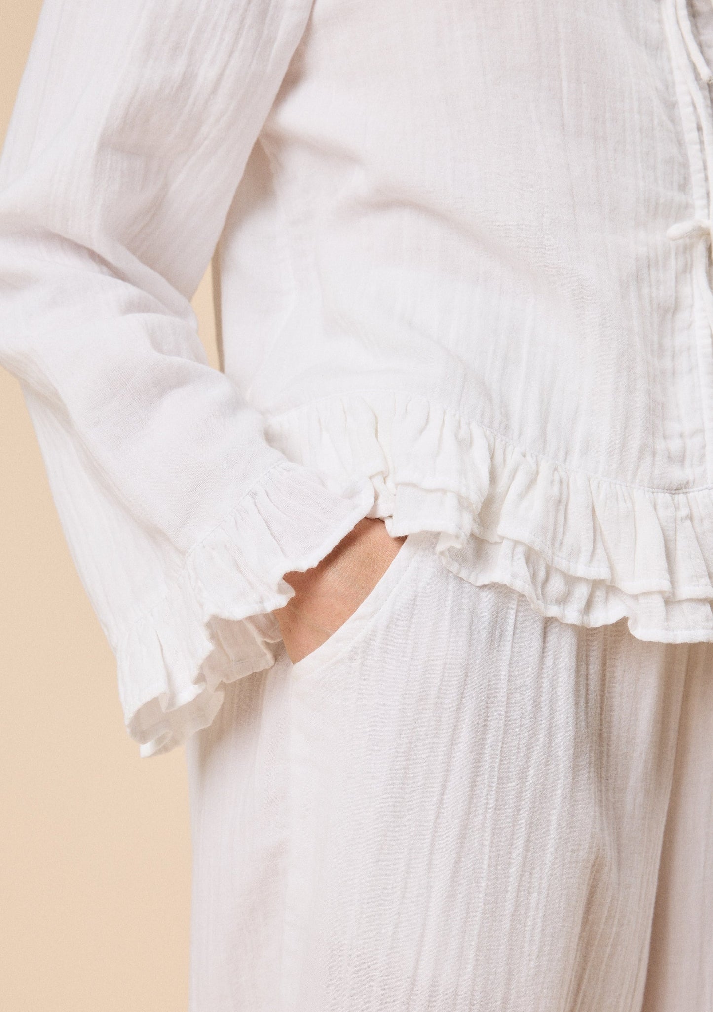 Ankle Grazer Cotton Pyjama Set - White Ruffle