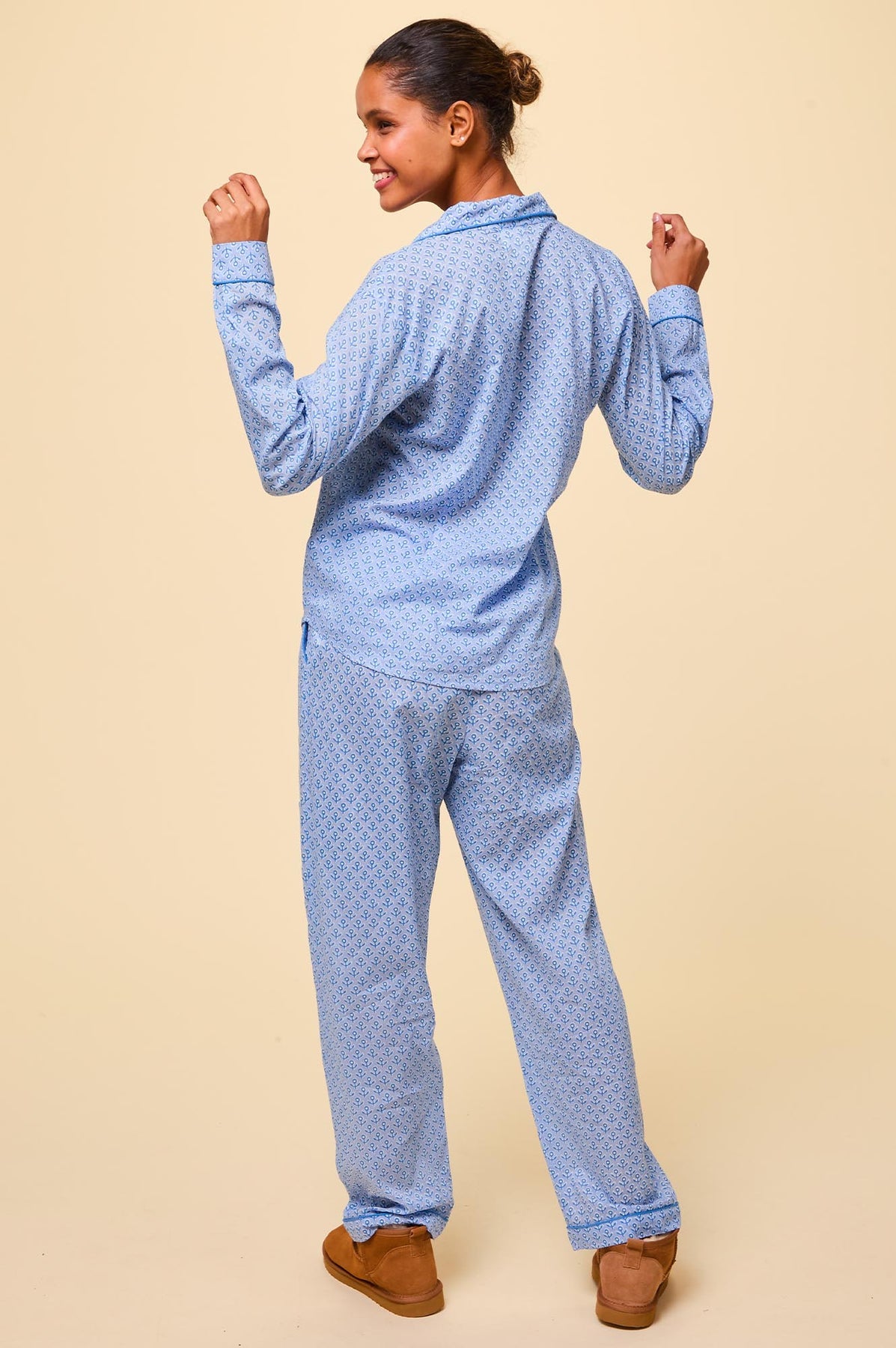 Pyjama Set, Organic Cotton - Bud Stamp Blue/Cobalt
