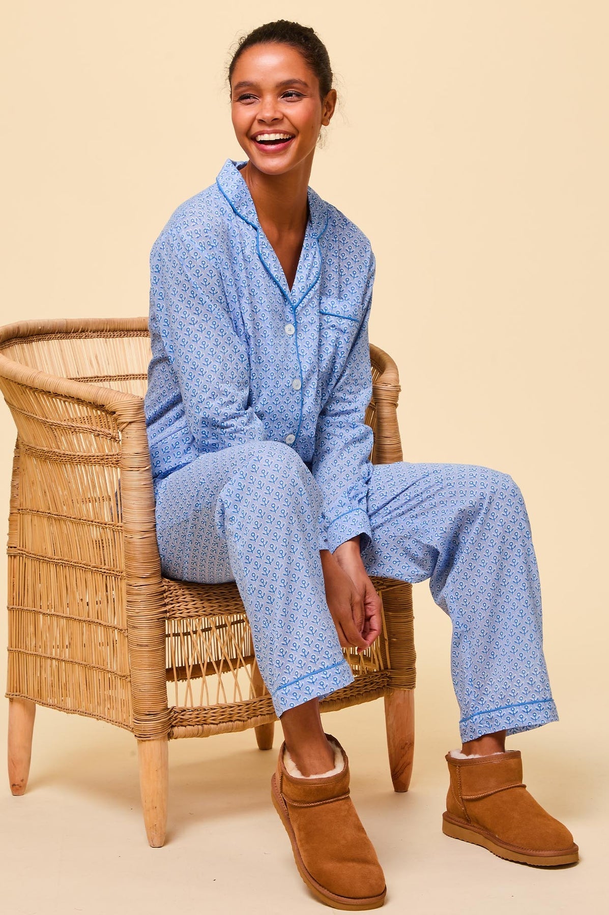 Pyjama Set, Organic Cotton - Bud Stamp Blue/Cobalt
