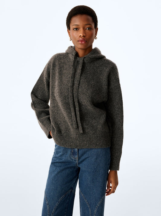 Charcoal wool-blend hoodie.