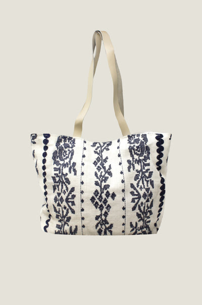 Paros Jute Tote Bag  - White/Navy