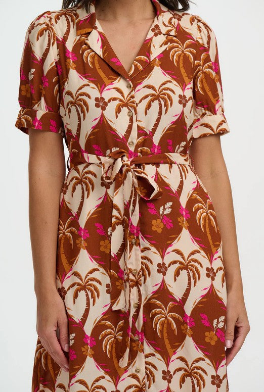 Penelope Midi Shirt Dress - Browns, Palm Waves Tile