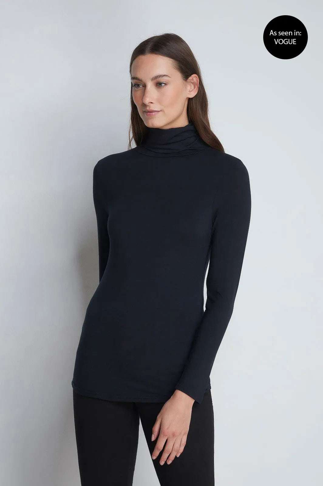 Roll Neck Micro Modal Top Black