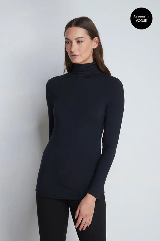 Roll Neck Micro Modal Top Black