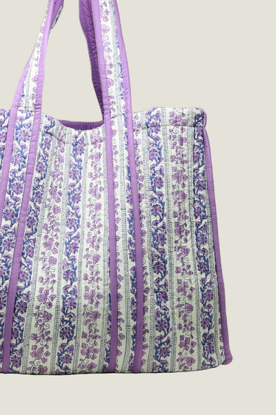 Quilted Block Print Tote Bag - Blue/Purple