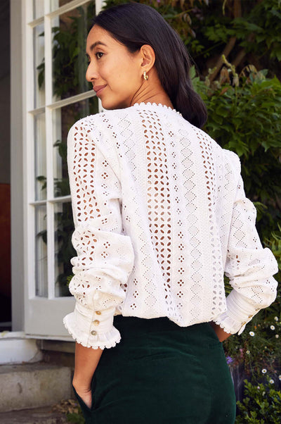Quinn Cotton Blouse - White Broderie Anglaise