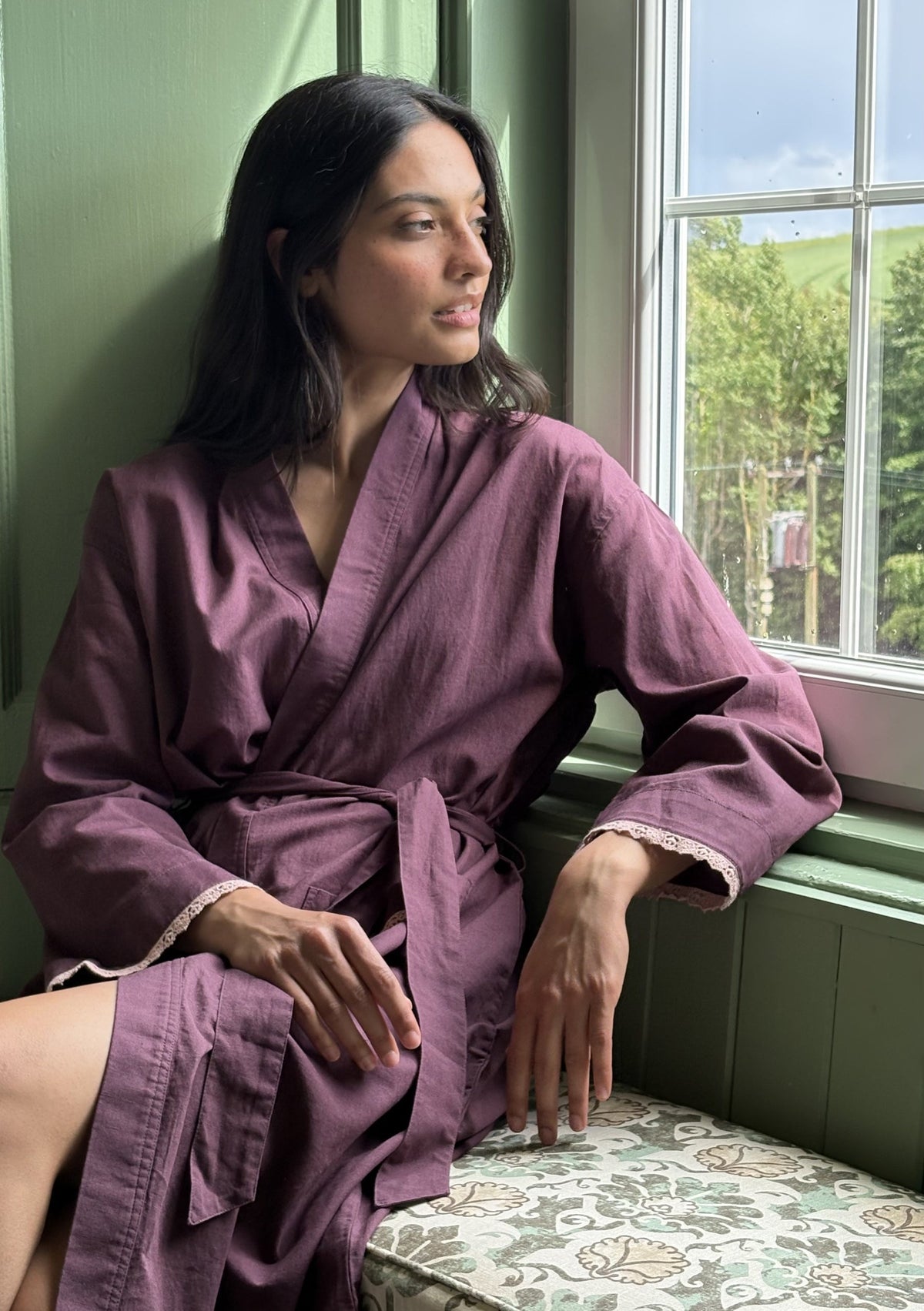 Cotton & Linen Robe - Fig Trim