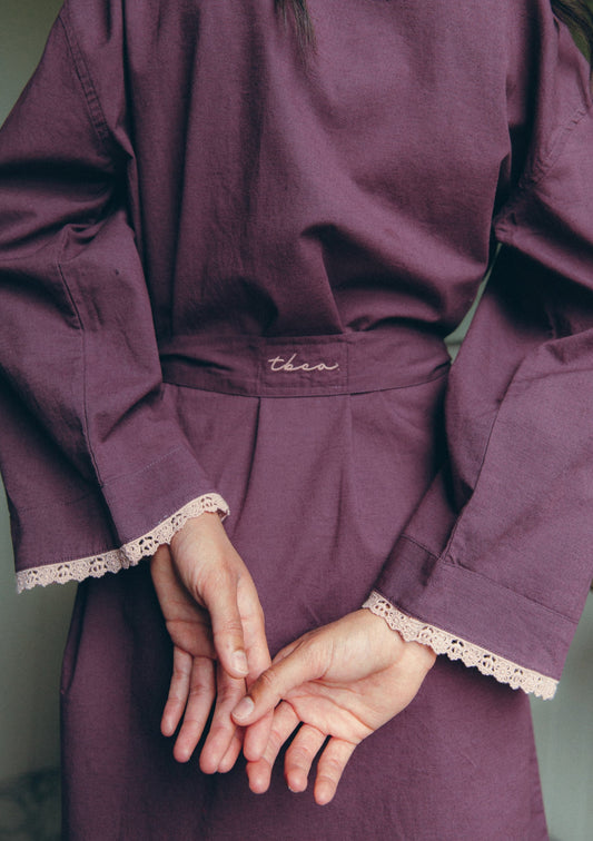 Cotton & Linen Robe - Fig Trim