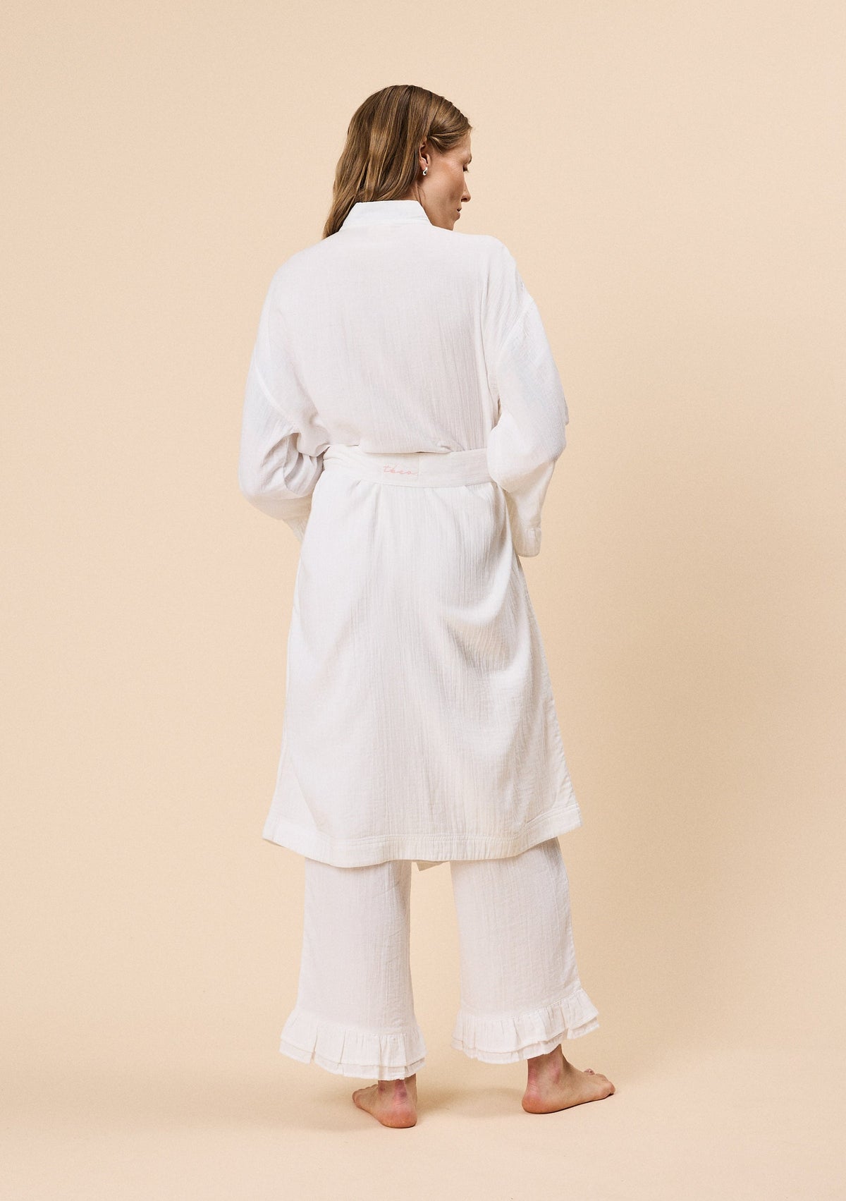 Cotton Robe - White Ruffle