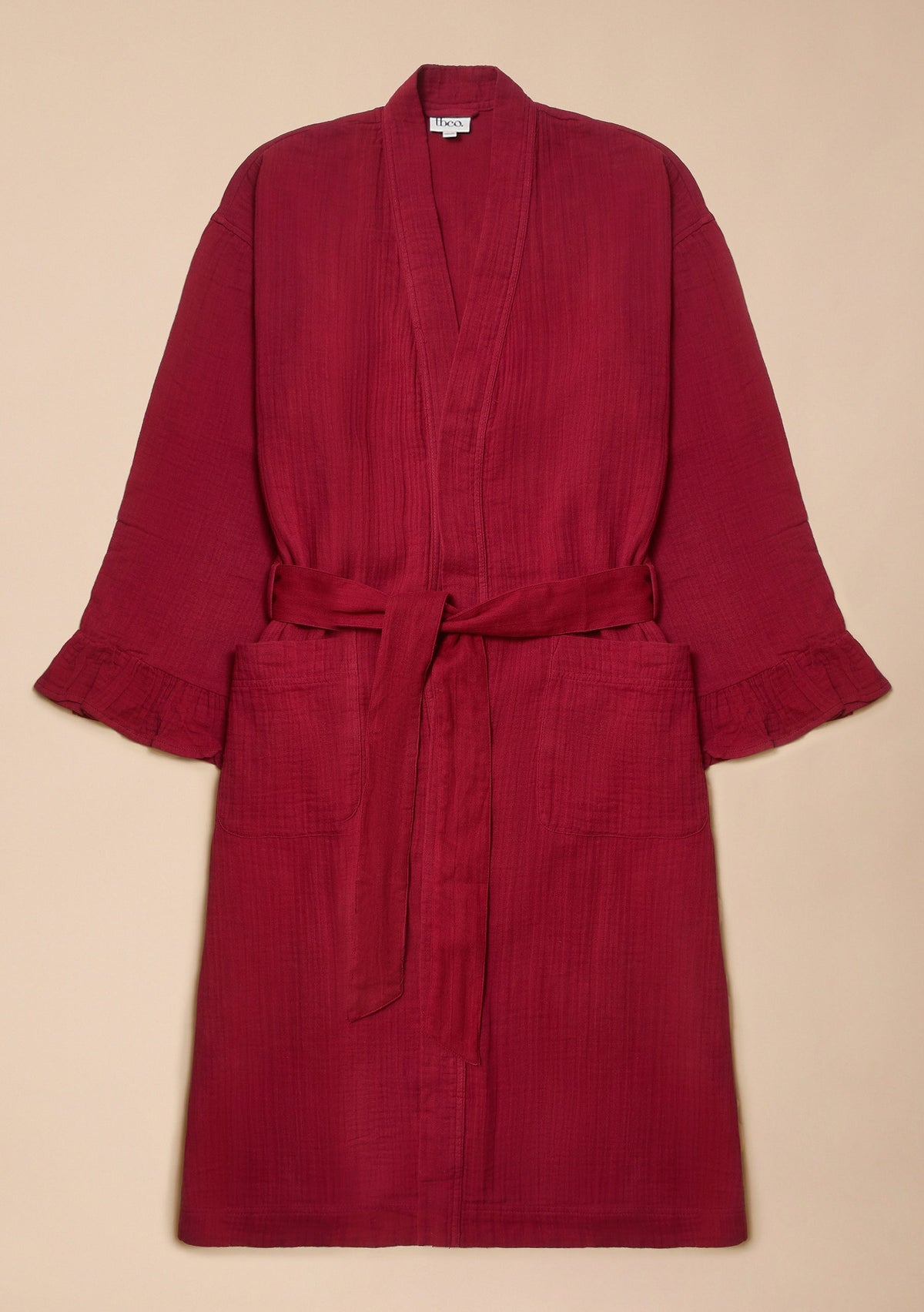 Cotton Robe - Deep Red Ruffle