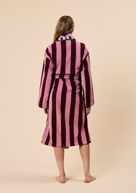 Terry Cotton Bath Robe - Burgundy Stripe