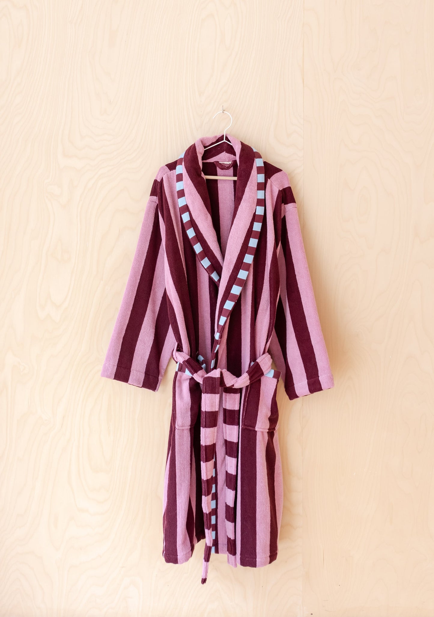 Terry Cotton Bath Robe - Burgundy Stripe