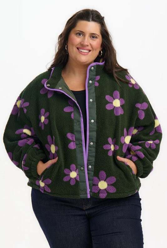 Remi Popper Fleece - Olive, Retro Daisy