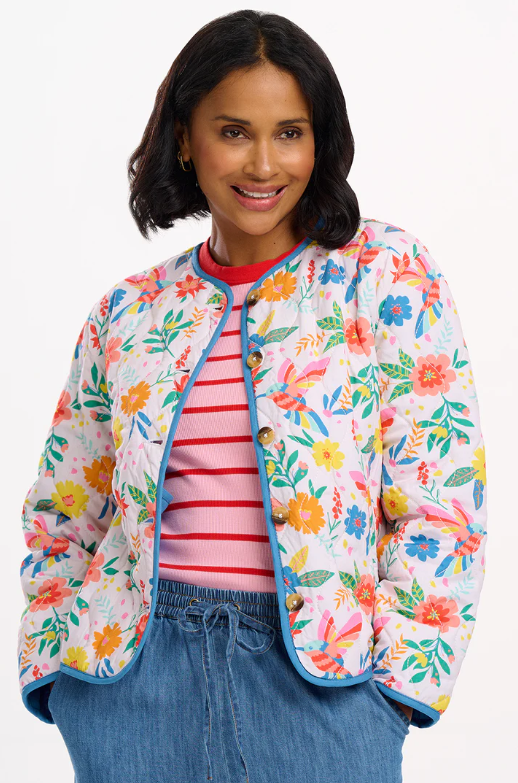 Rocco Quilted Jacket - Off-White, Tropical Hummingbird