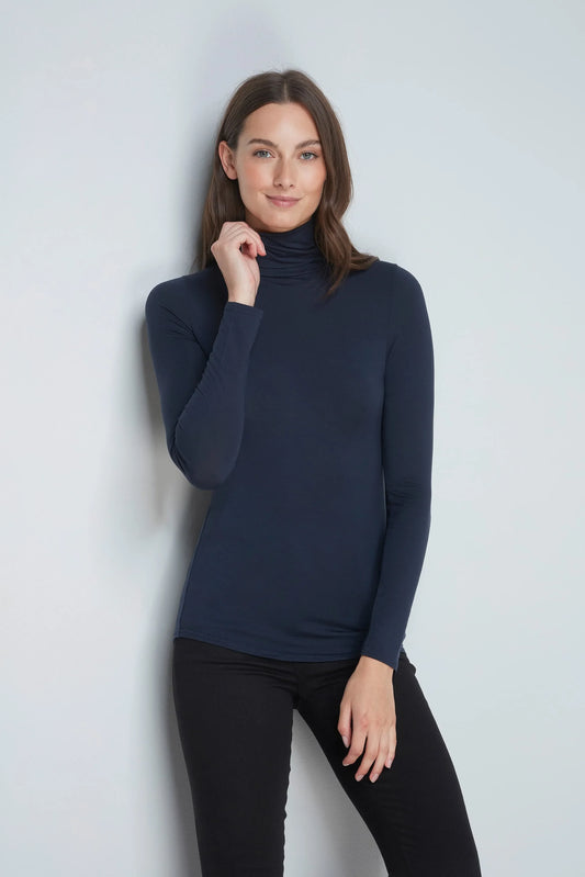 Roll Neck Micro Modal Top Navy