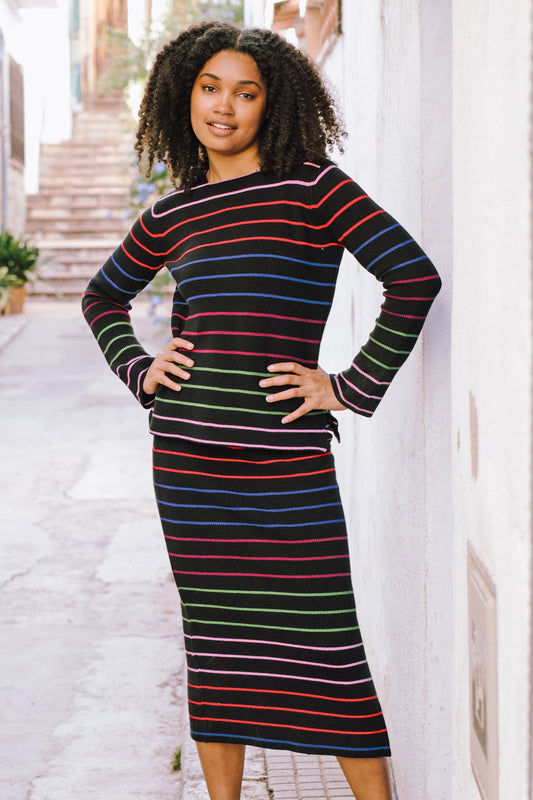 Blanche Knit Skirt - Black, Triple Stripe