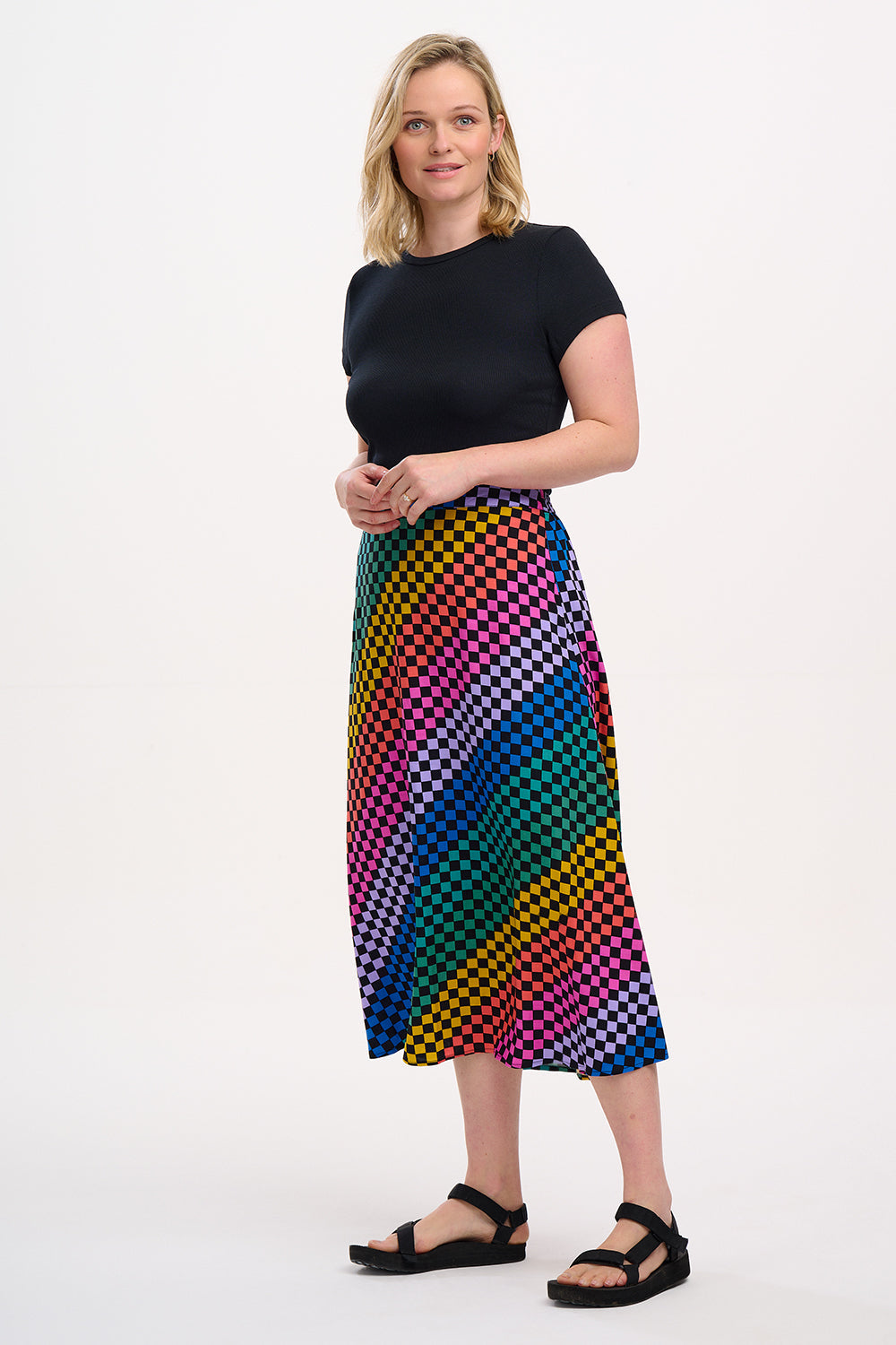 Zora Skirt - Black/Multi, Rainbow Checkerboard
