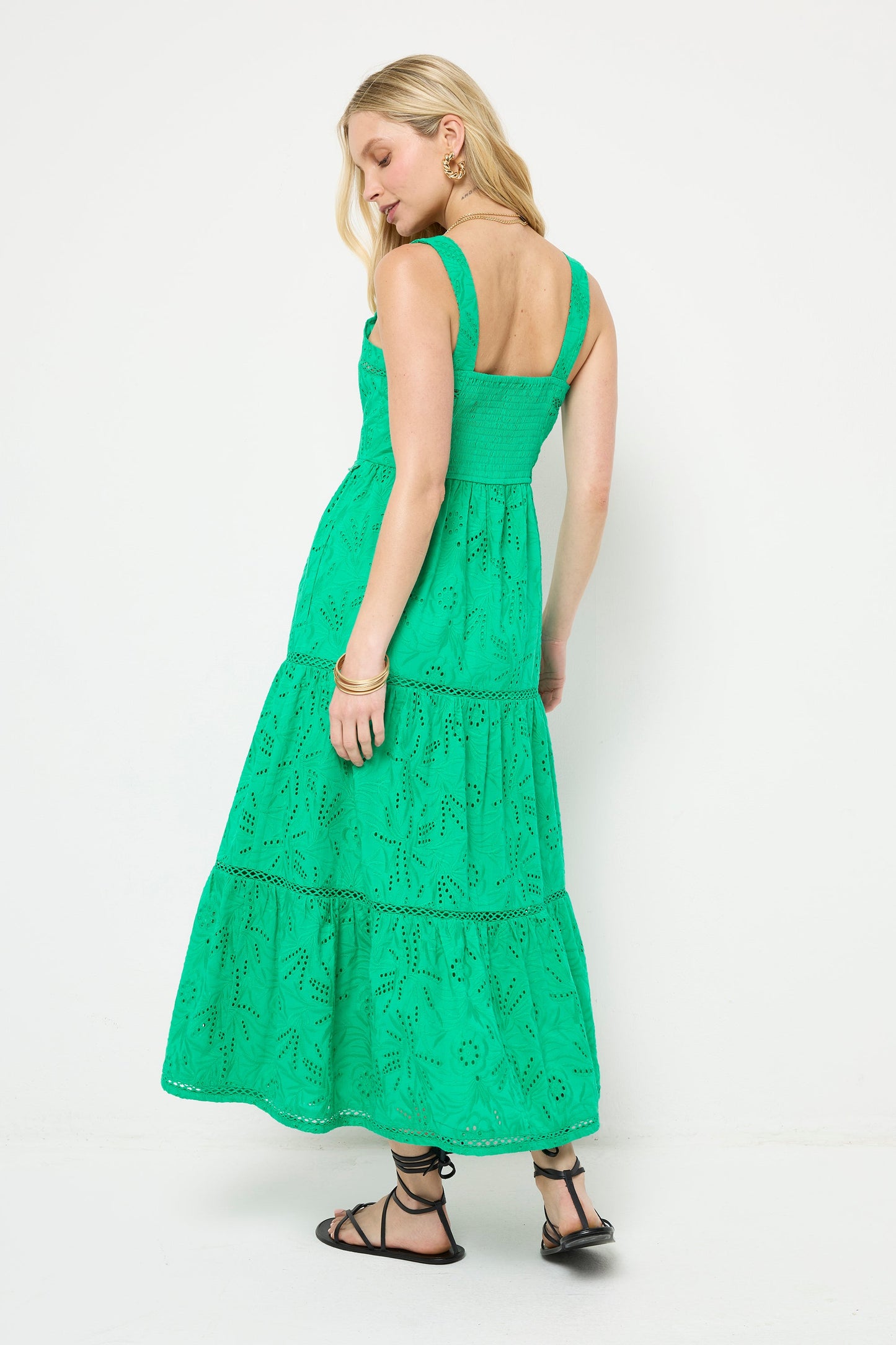 Green Broderie Zip Detail Midi Sundress