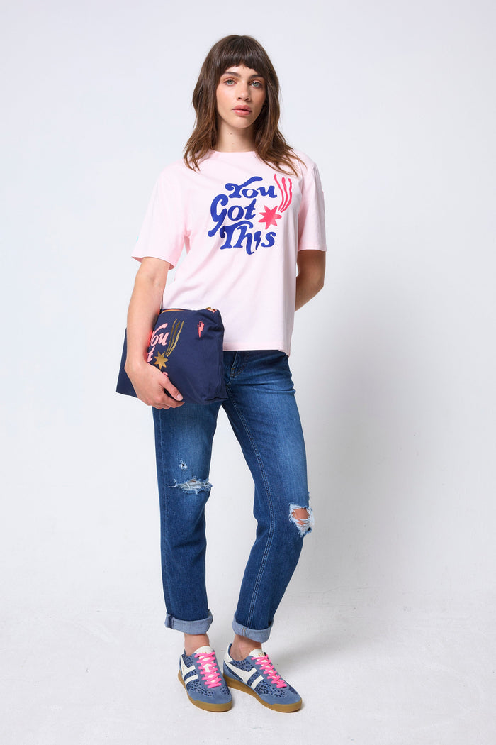 Pale pink graphic print tee with words "You Got This" and a star.