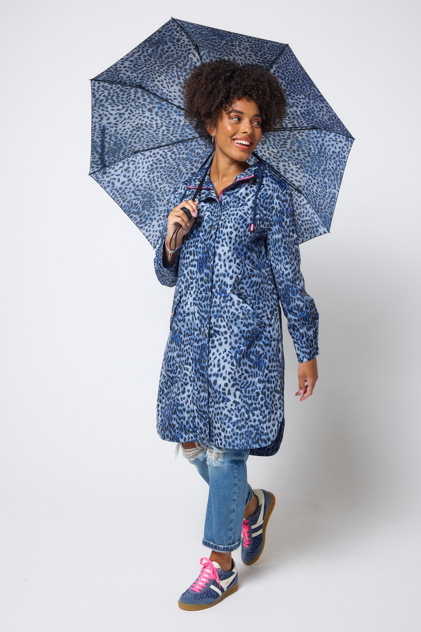Navy animal print umbrella.