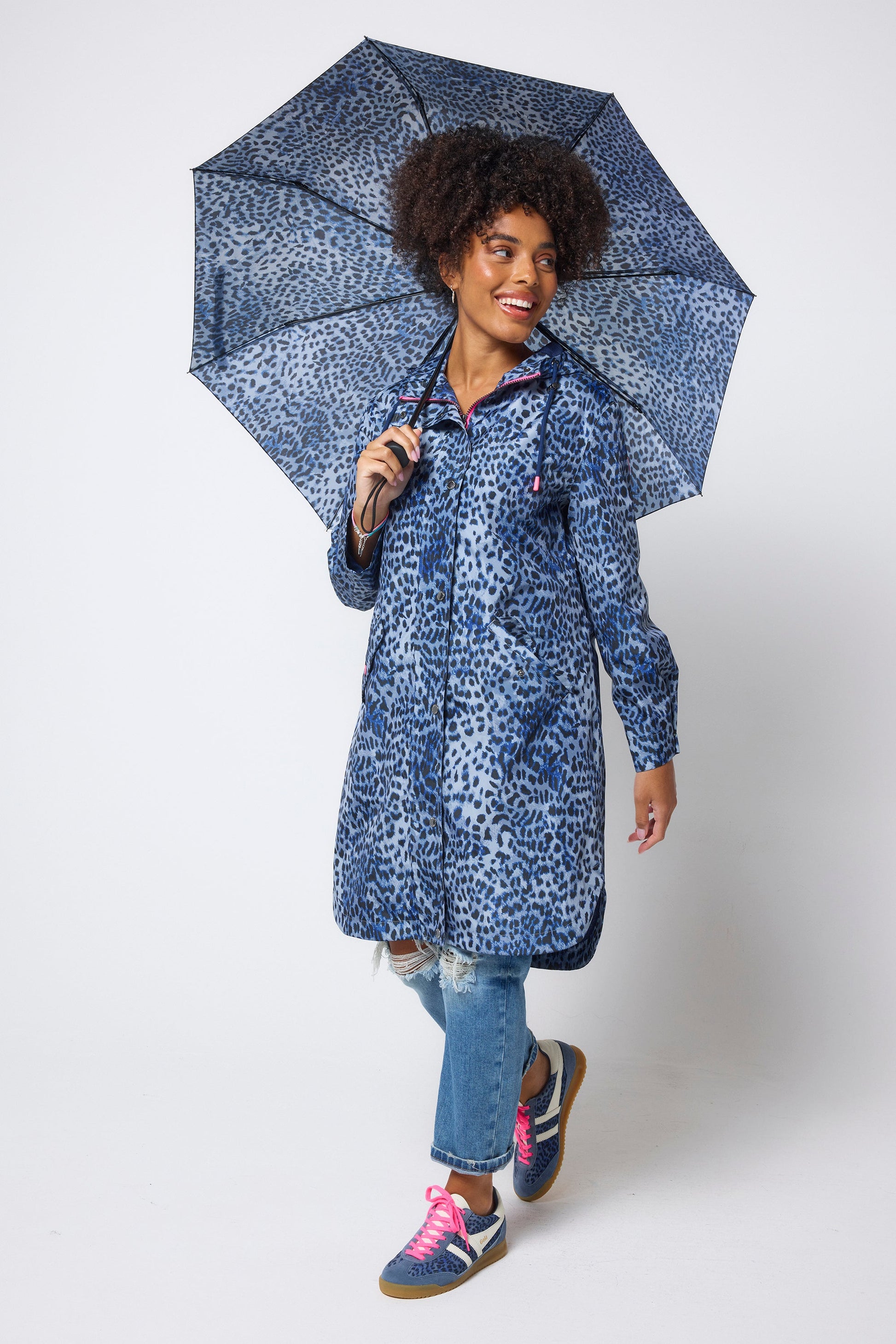 Navy animal print umbrella.