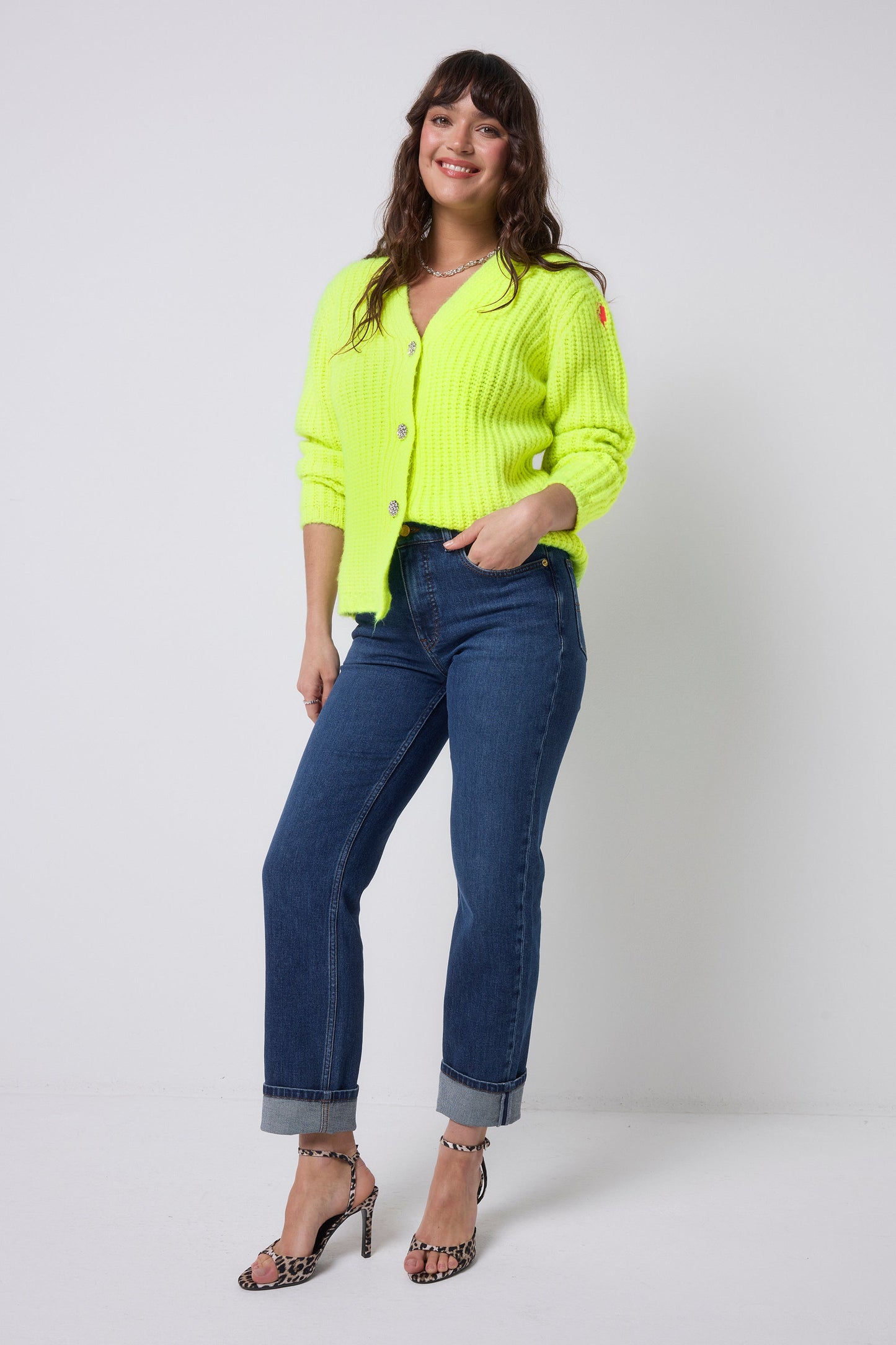 Neon yellow button through cardigan.