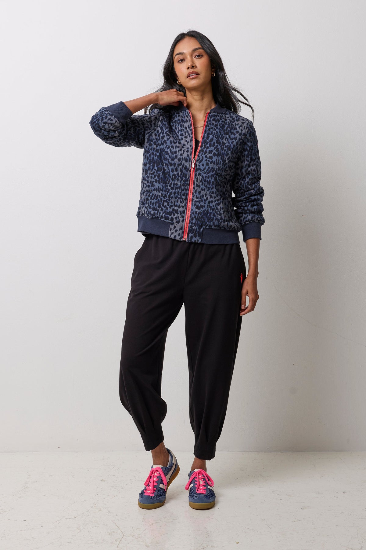 Navy Cheetah Fitted Quilted Bomber Jacket