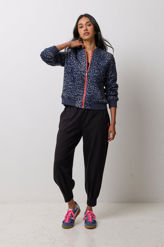 Navy Cheetah Fitted Quilted Bomber Jacket