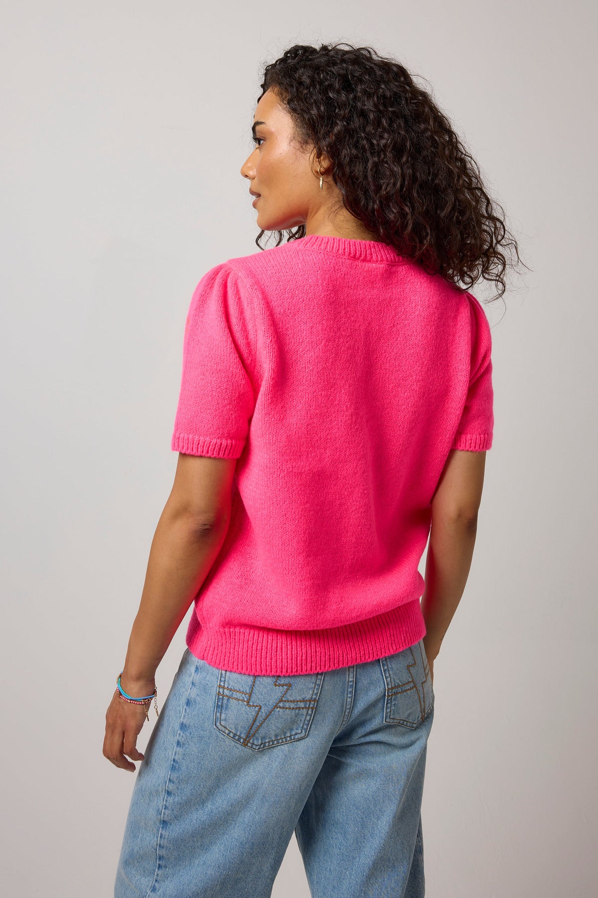 Neon Pink Short Sleeve Knit Top