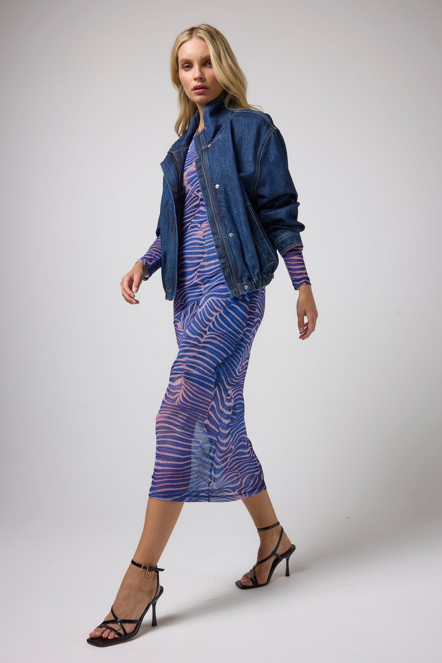 Blue Tiger Moth Mesh Midi Dress