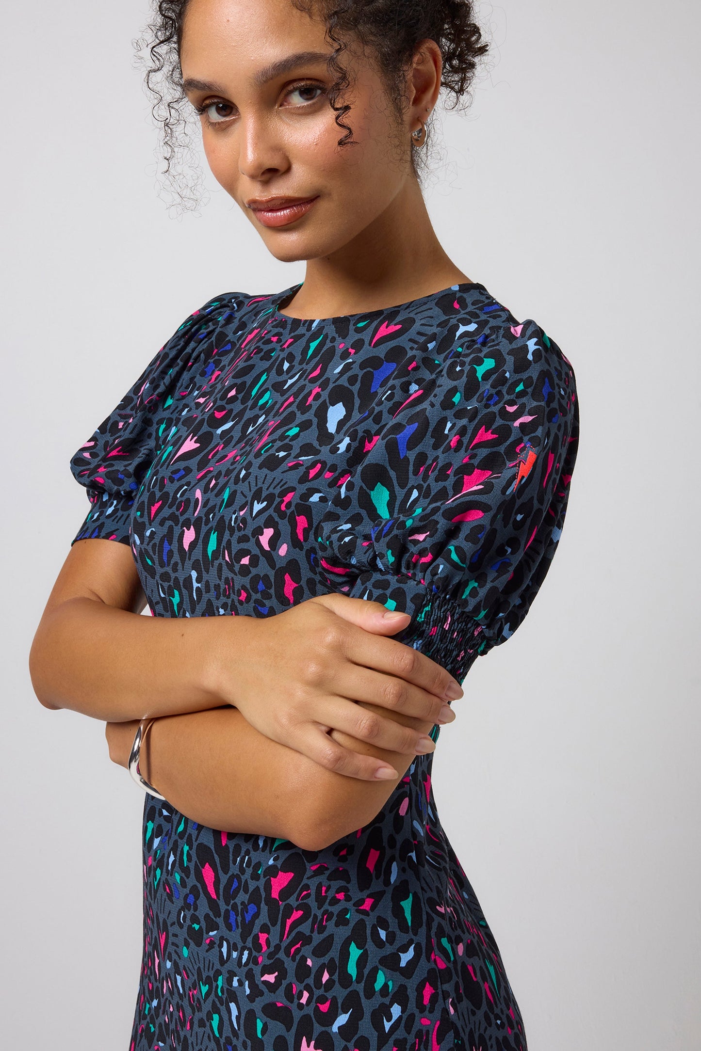 Grey Love Leopard Midi Dress