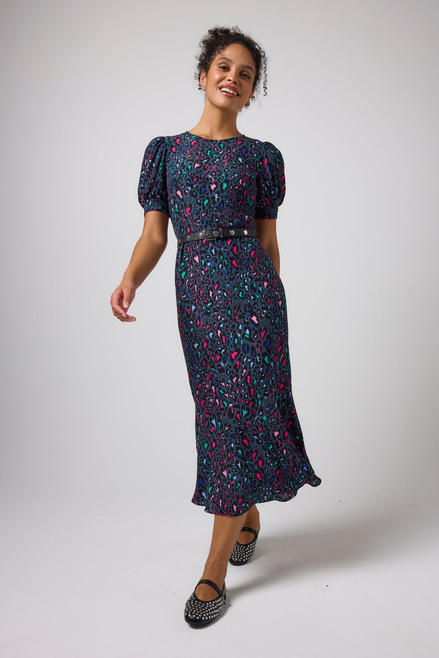 Grey Love Leopard Midi Dress