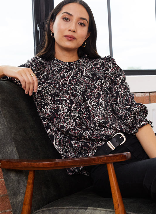 Ada Viscose Blouse Black Paisley Print