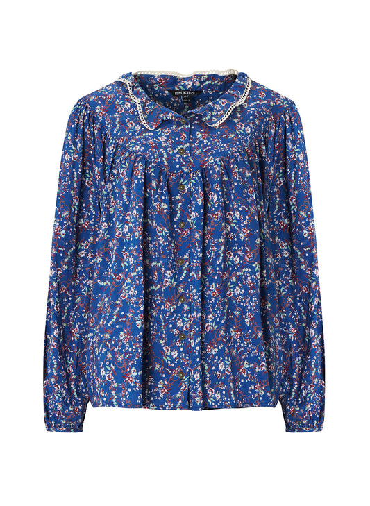 Cece Smock Blouse with Lenzing Ecovero Blue Vine Floral