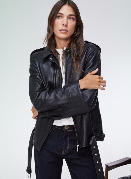 Adelinda Leather Bomber Caviar Black