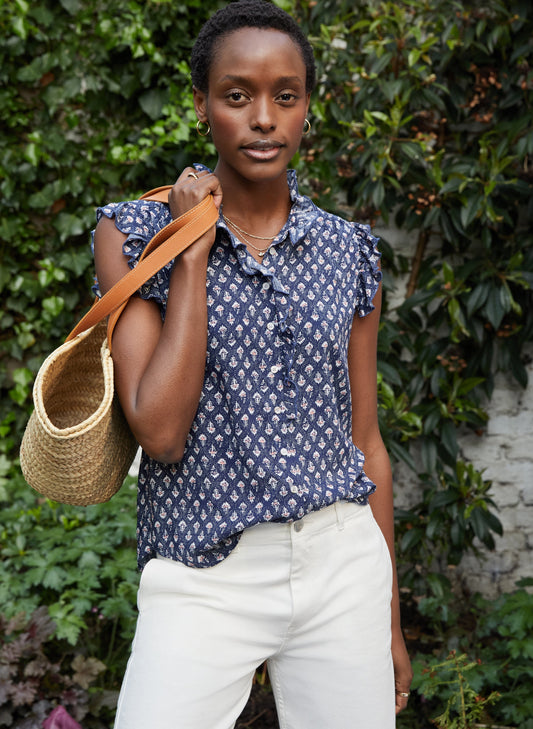 Iris Blouse with LENZING ECOVERO Indigo Woodblock