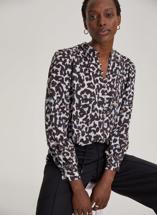 Jaqueline Blouse with LENZING ECOVERO Soft White Snow Leopard Print