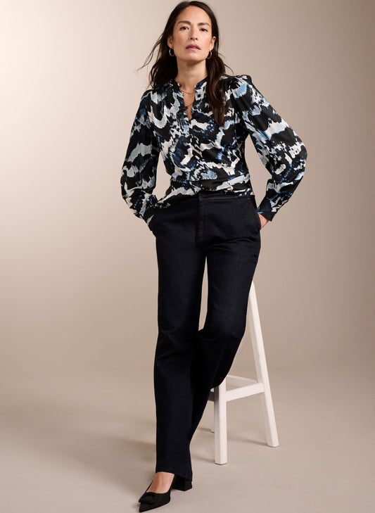 Jaqueline Satin Blouse Blue Feather