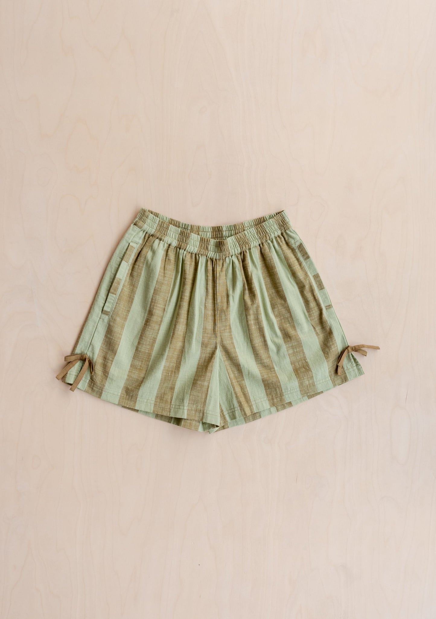 Cotton Tie Shorts - Green Stripe