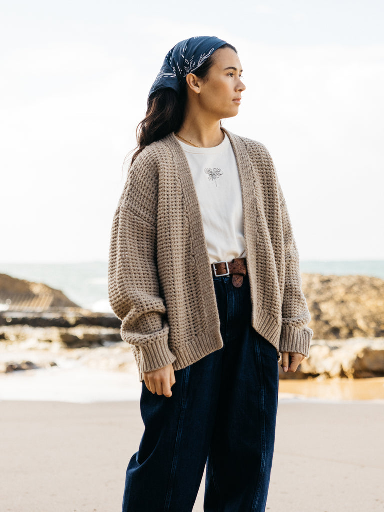 Warm oatmeal chunky knit cardigan.