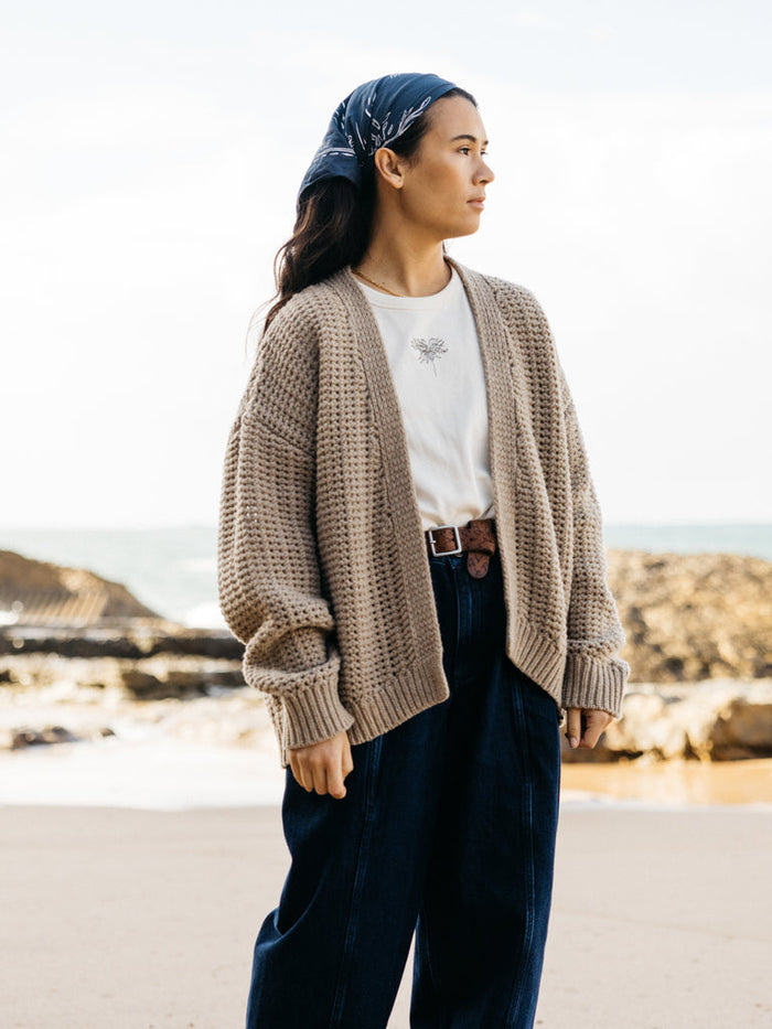 Warm oatmeal chunky knit cardigan.