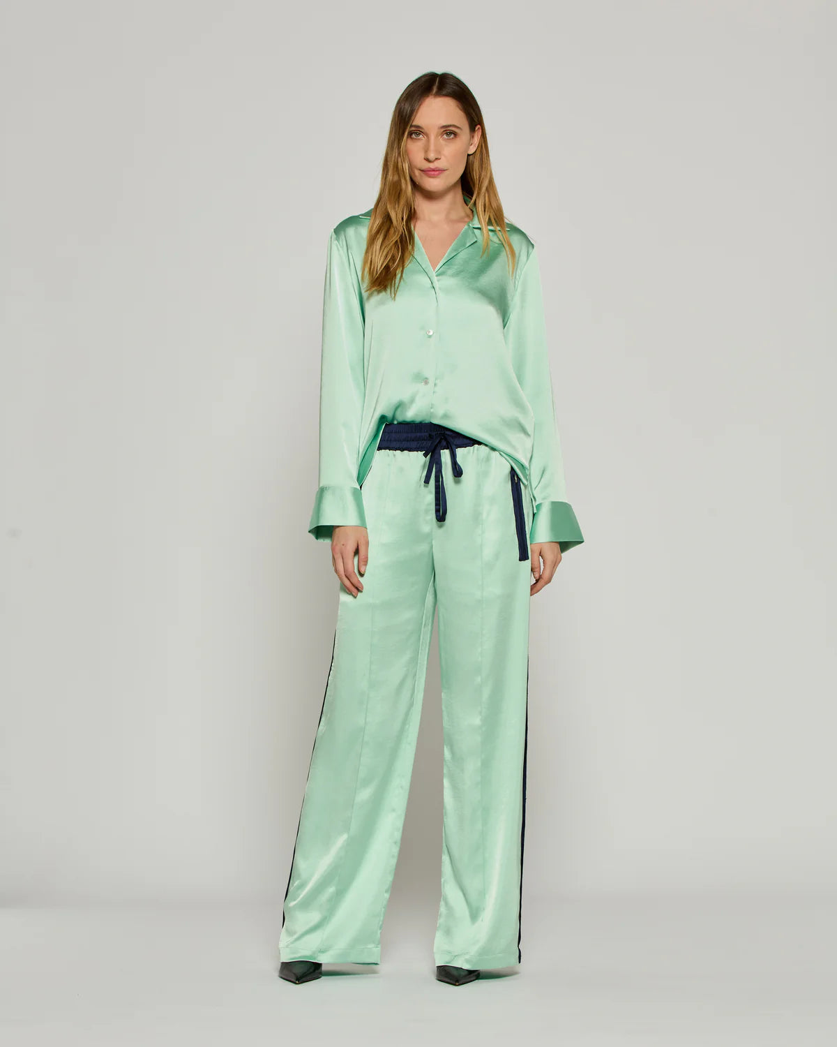 Satin Relaxed Jogger With Zip Pockets - Mint