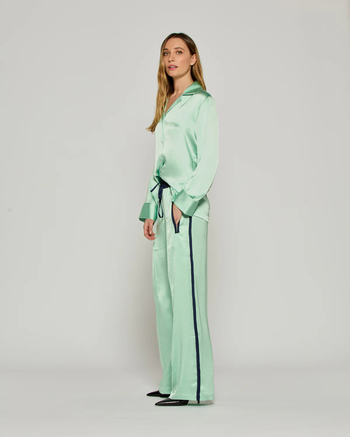 Satin Relaxed Jogger With Zip Pockets - Mint