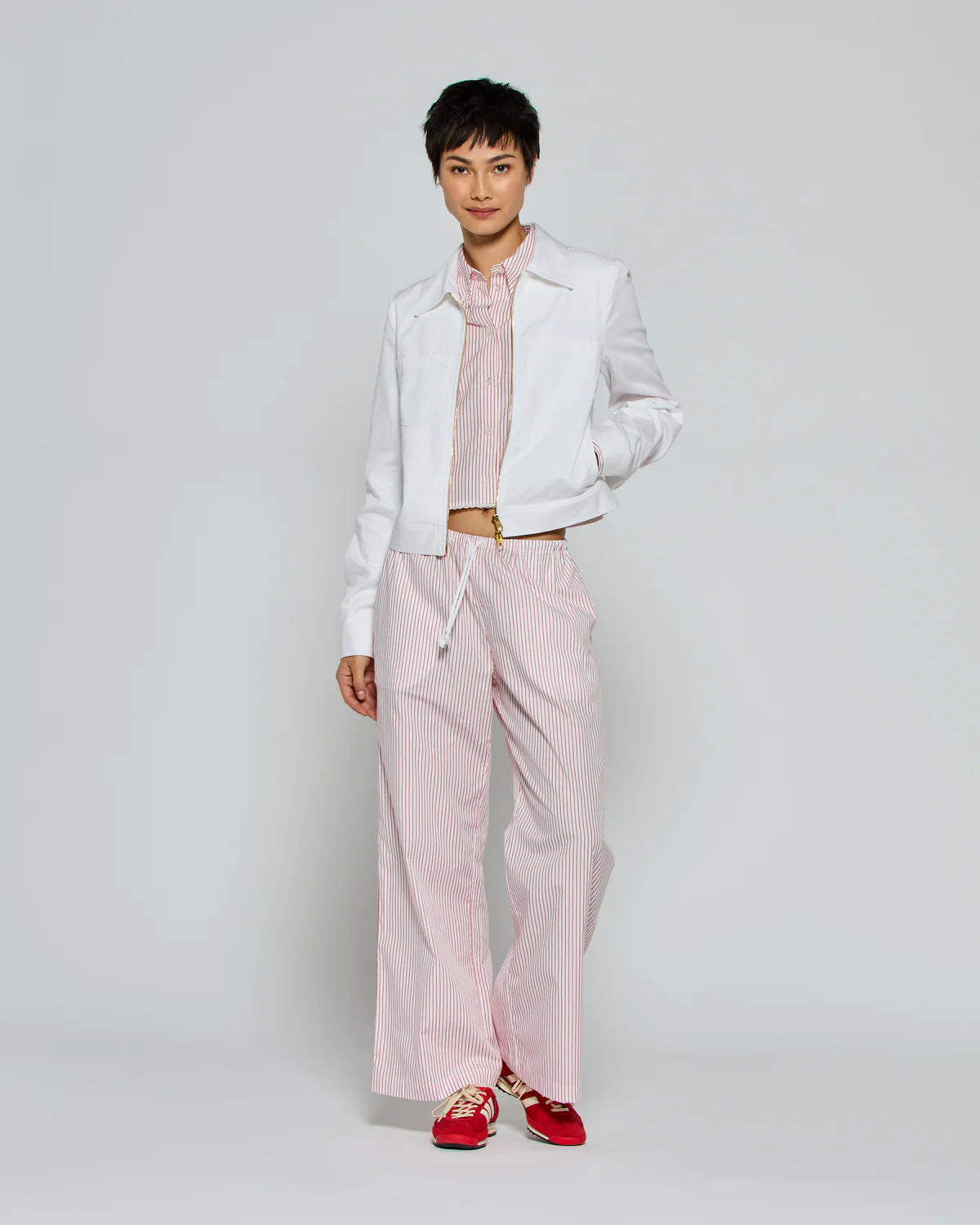 Striped Cropped Jogger - Red/White