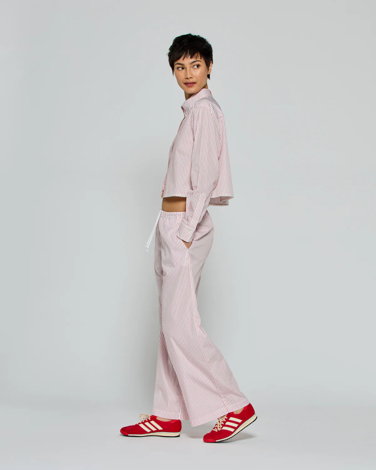 Striped Cropped Jogger - Red/White