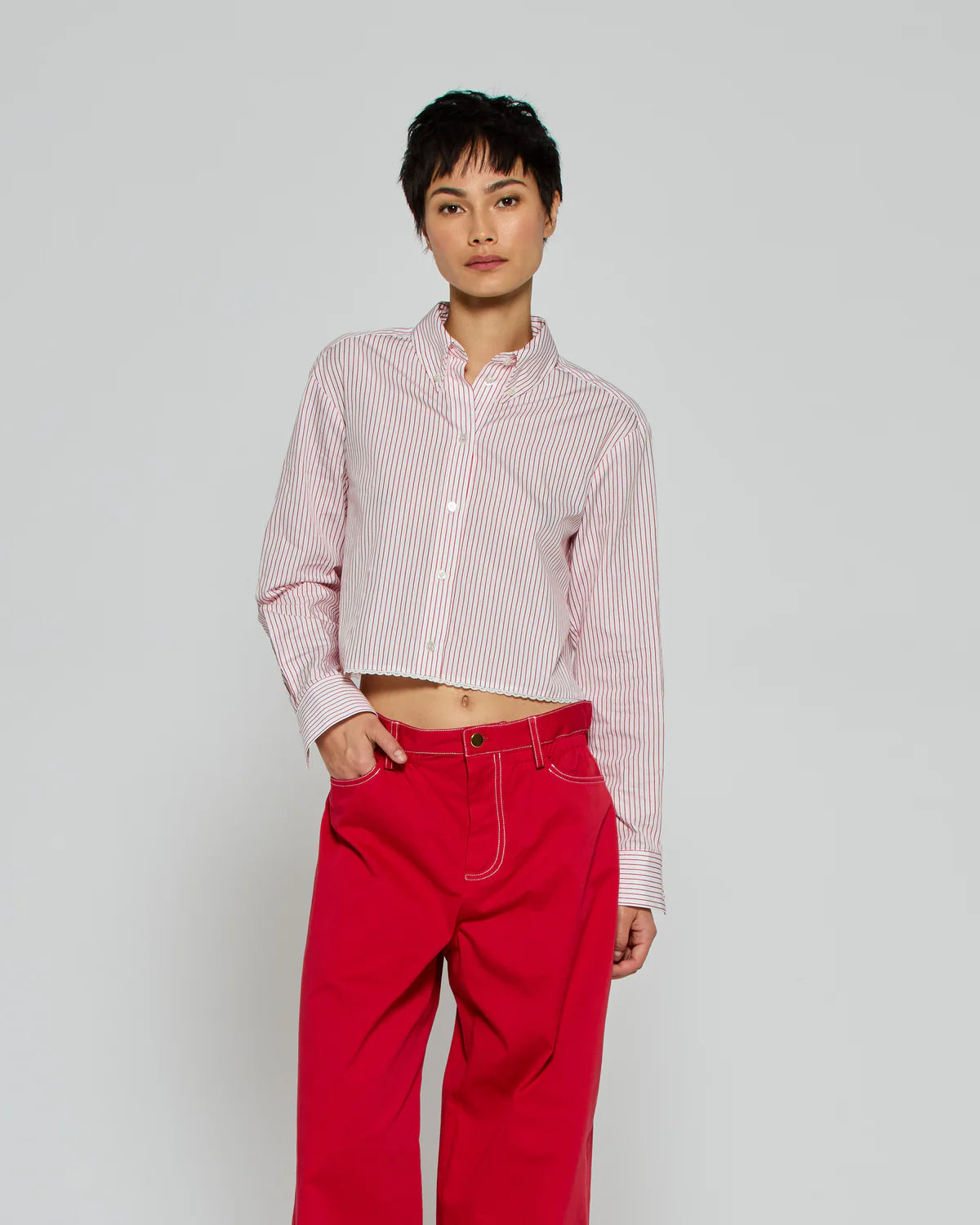 Striped Cropped Shirt - Red/White