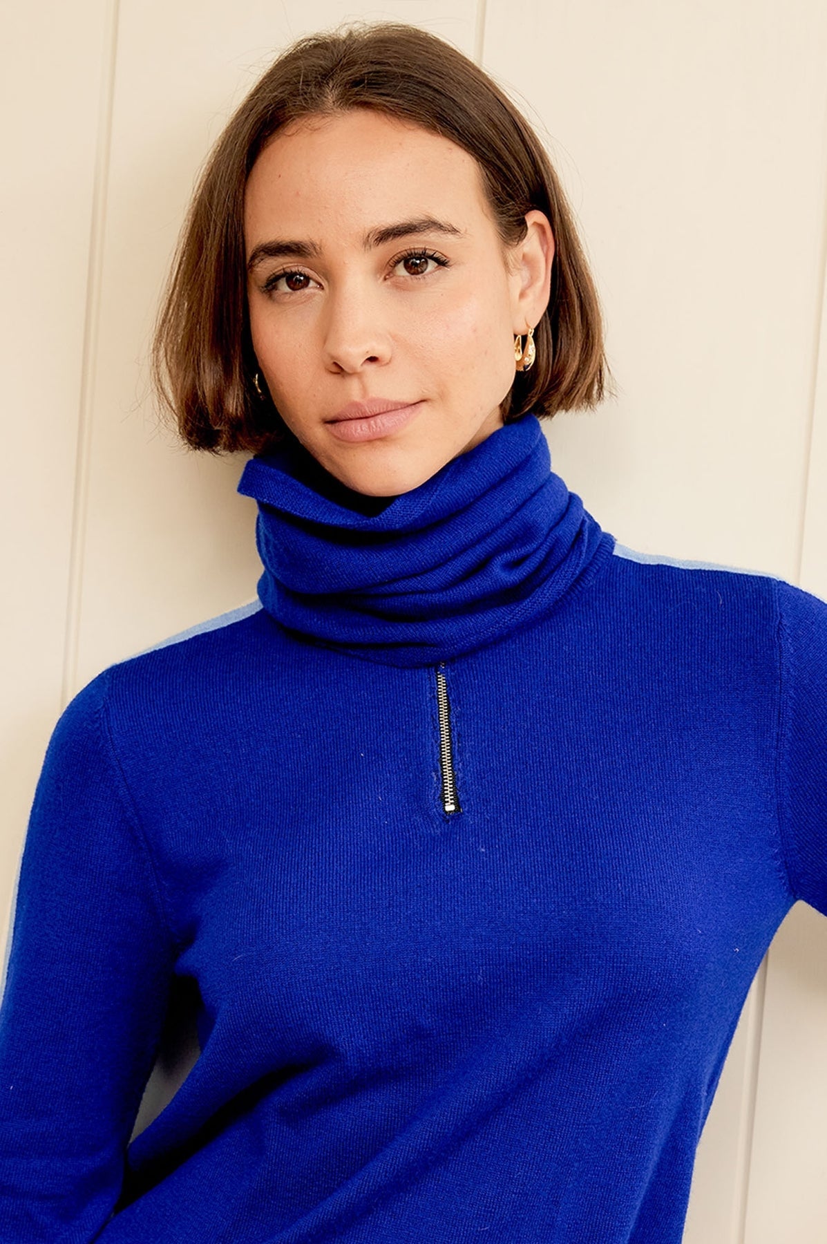 Cobalt blue merino wool snood.