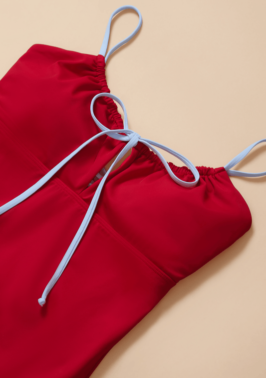 Gathered Swimsuit - Red & Blue