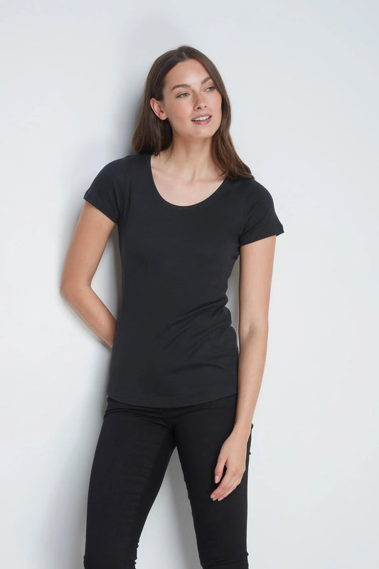 Scoop Neck Cotton Modal Blend T-shirt Black